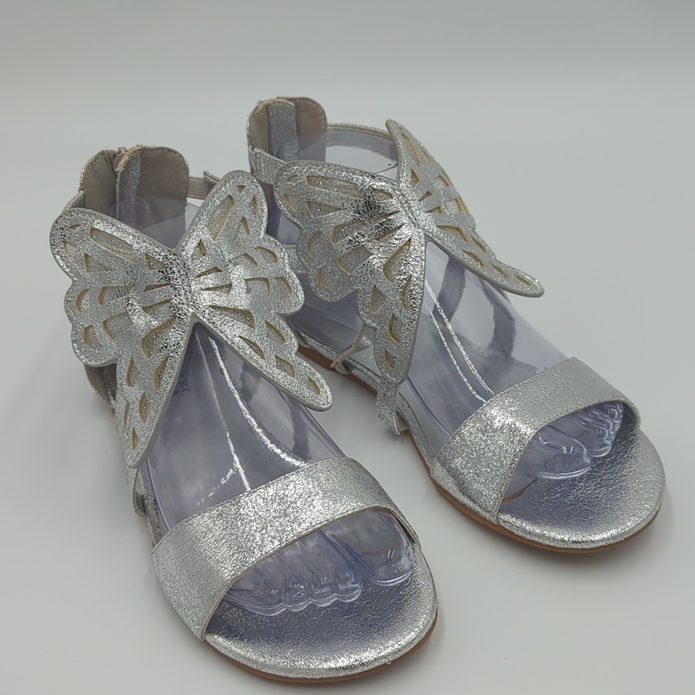 Badgley Mischka Girls Silver Butterfly Sandals Cara Size 5 Zip Up